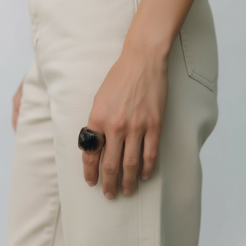 Chunky Resin Statement Ring - Brown Tortoiseshell… - image 1